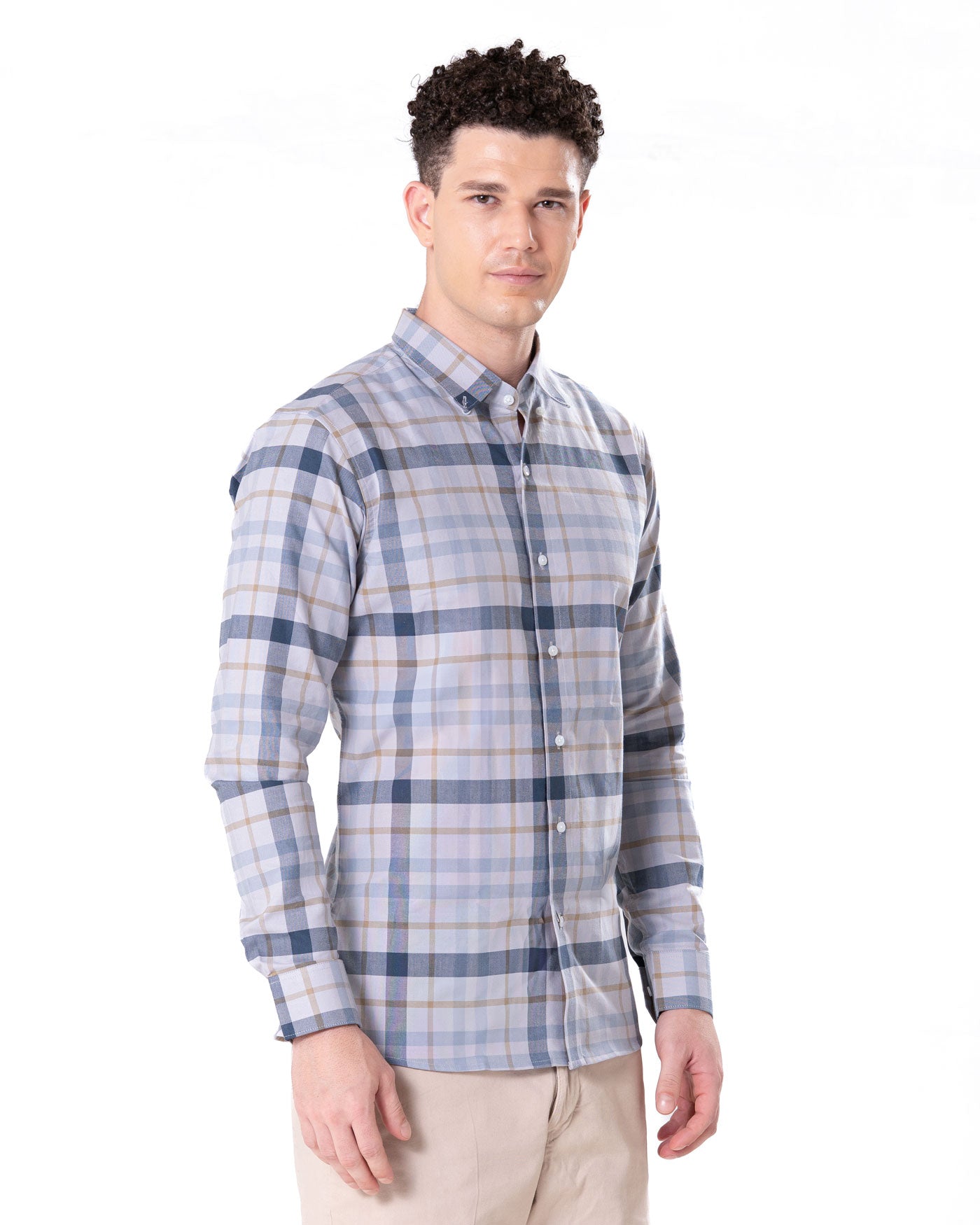 Murcia Silver Cotton Checks Button Down Shirt - Bullane