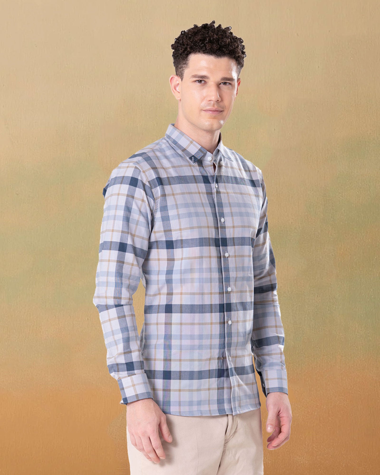 Murcia Silver Cotton Checks Button Down Shirt