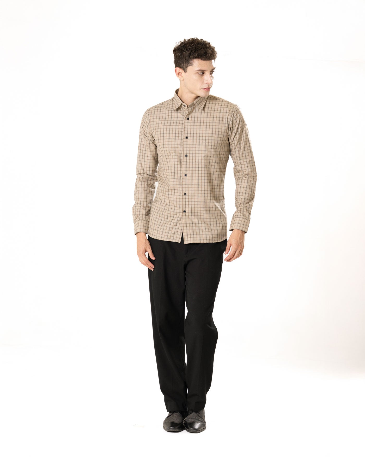 Senza Beige Cotton Checks Shirt - Bullane