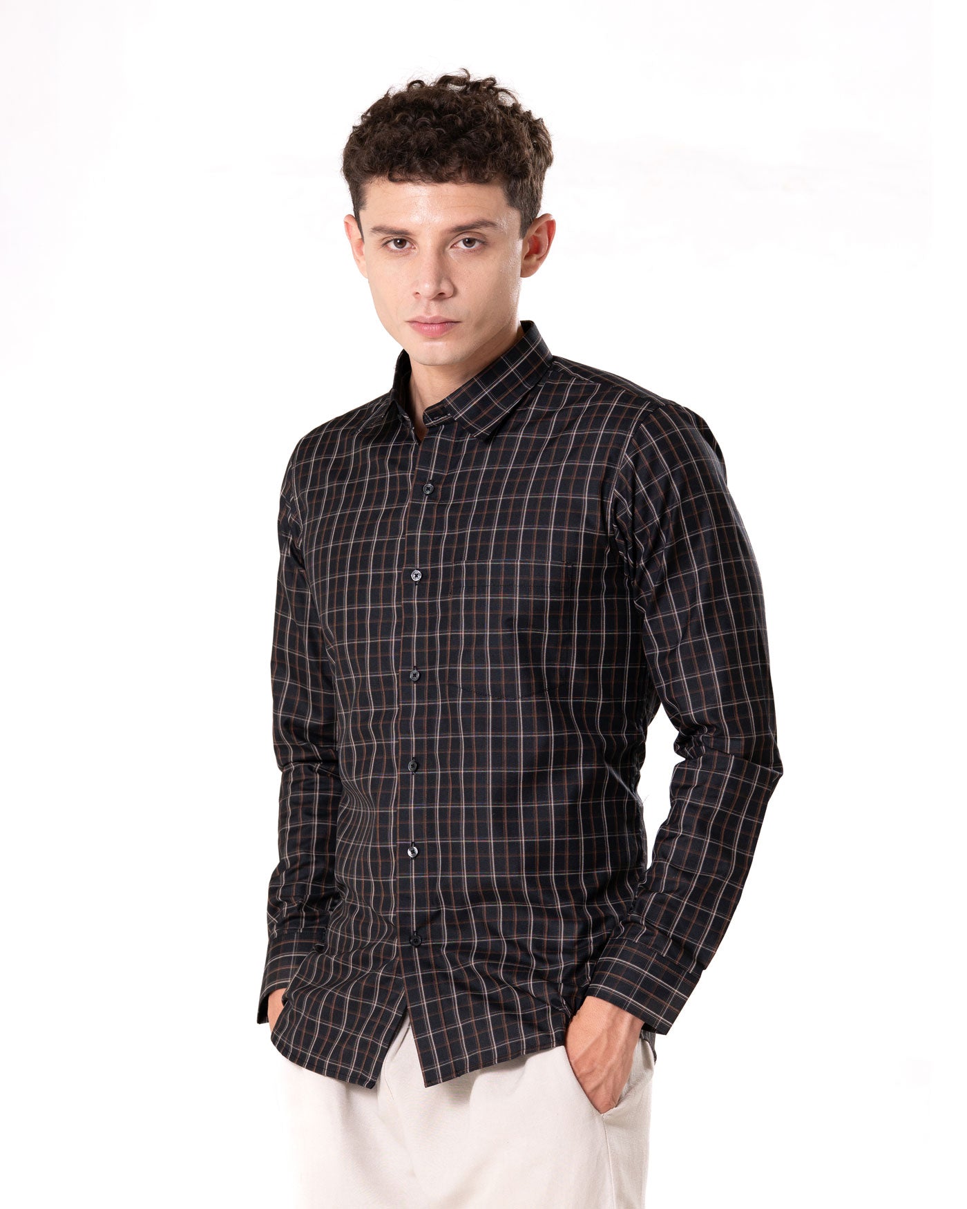 Senza Black Cotton Checks Shirt - Bullane