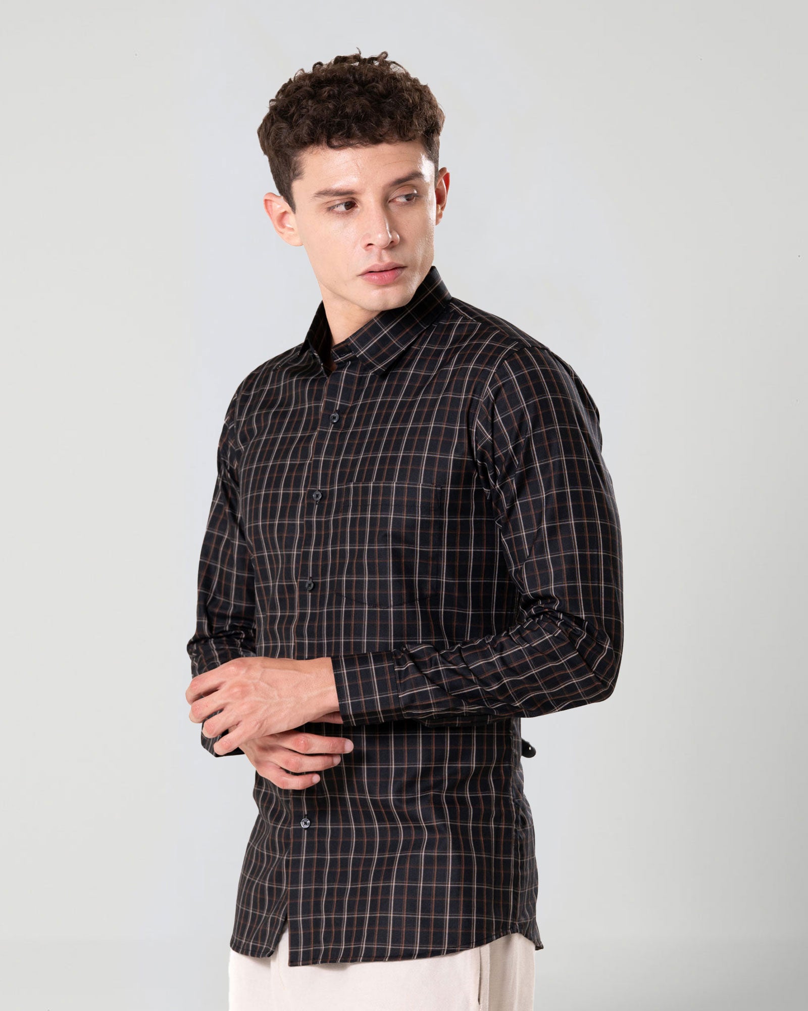 Senza Black Cotton Checks Shirt