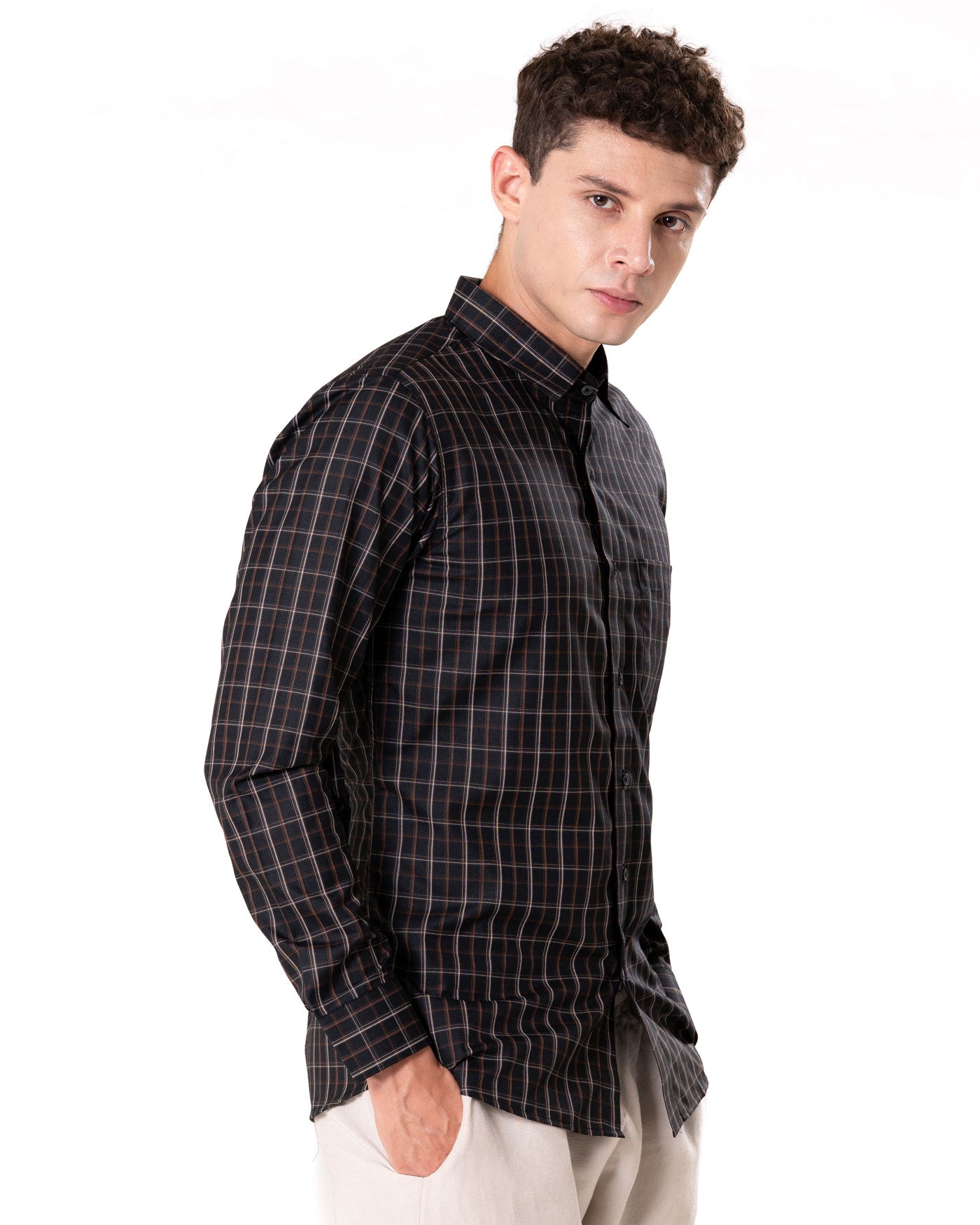 Senza Black Cotton Checks Shirt - Bullane