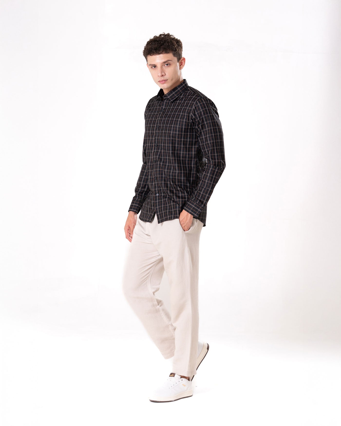Senza Black Cotton Checks Shirt - Bullane