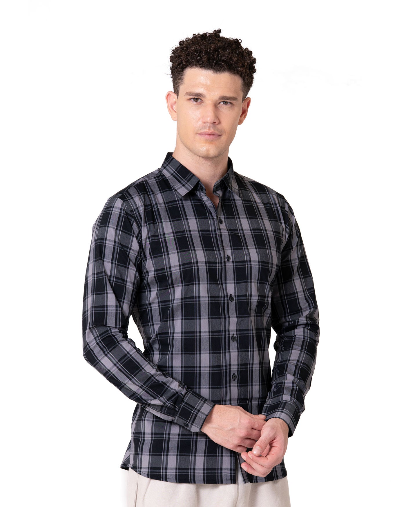 Senza Black With Grey Cotton Checks Shirt - Bullane