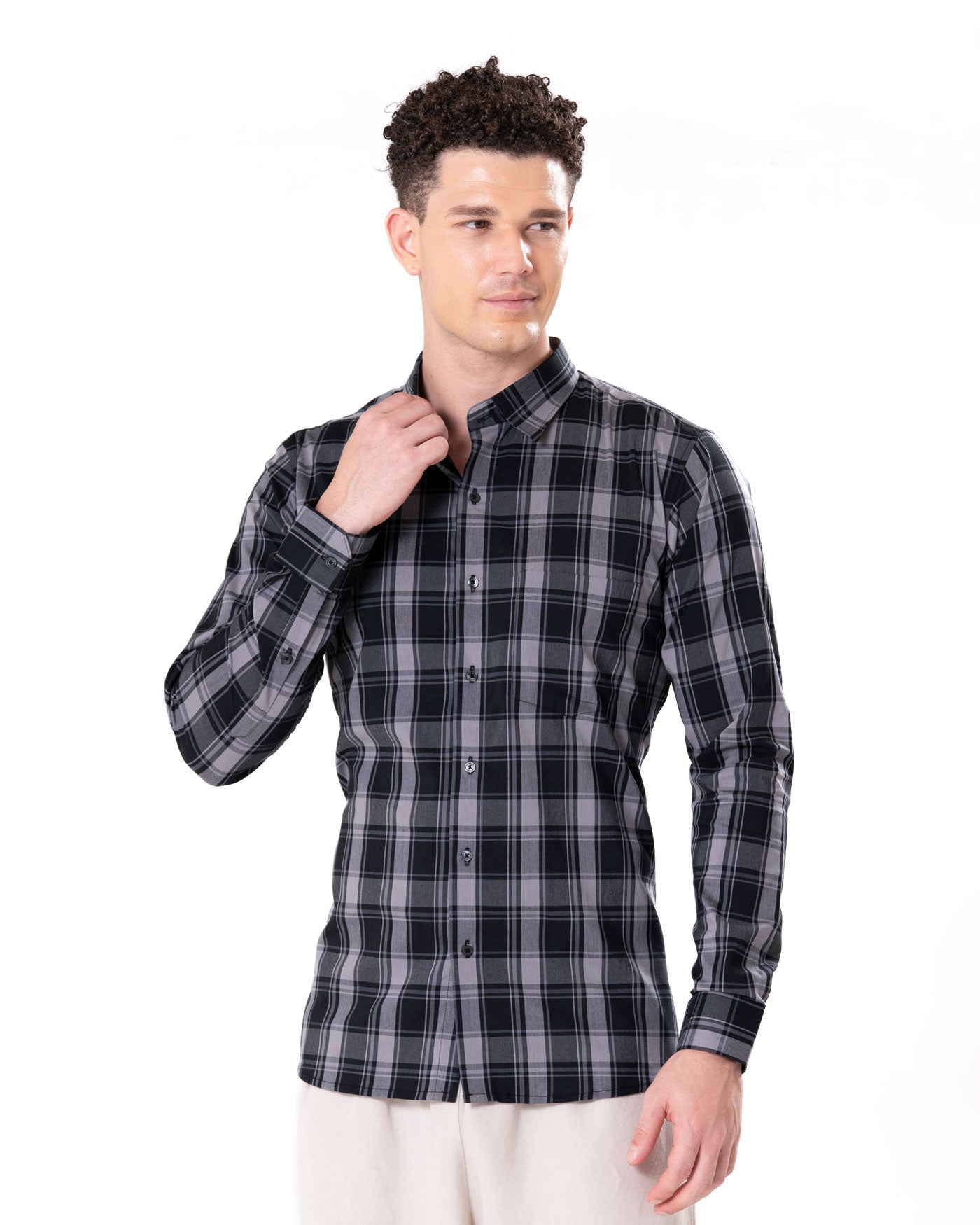 Senza Black With Grey Cotton Checks Shirt - Bullane