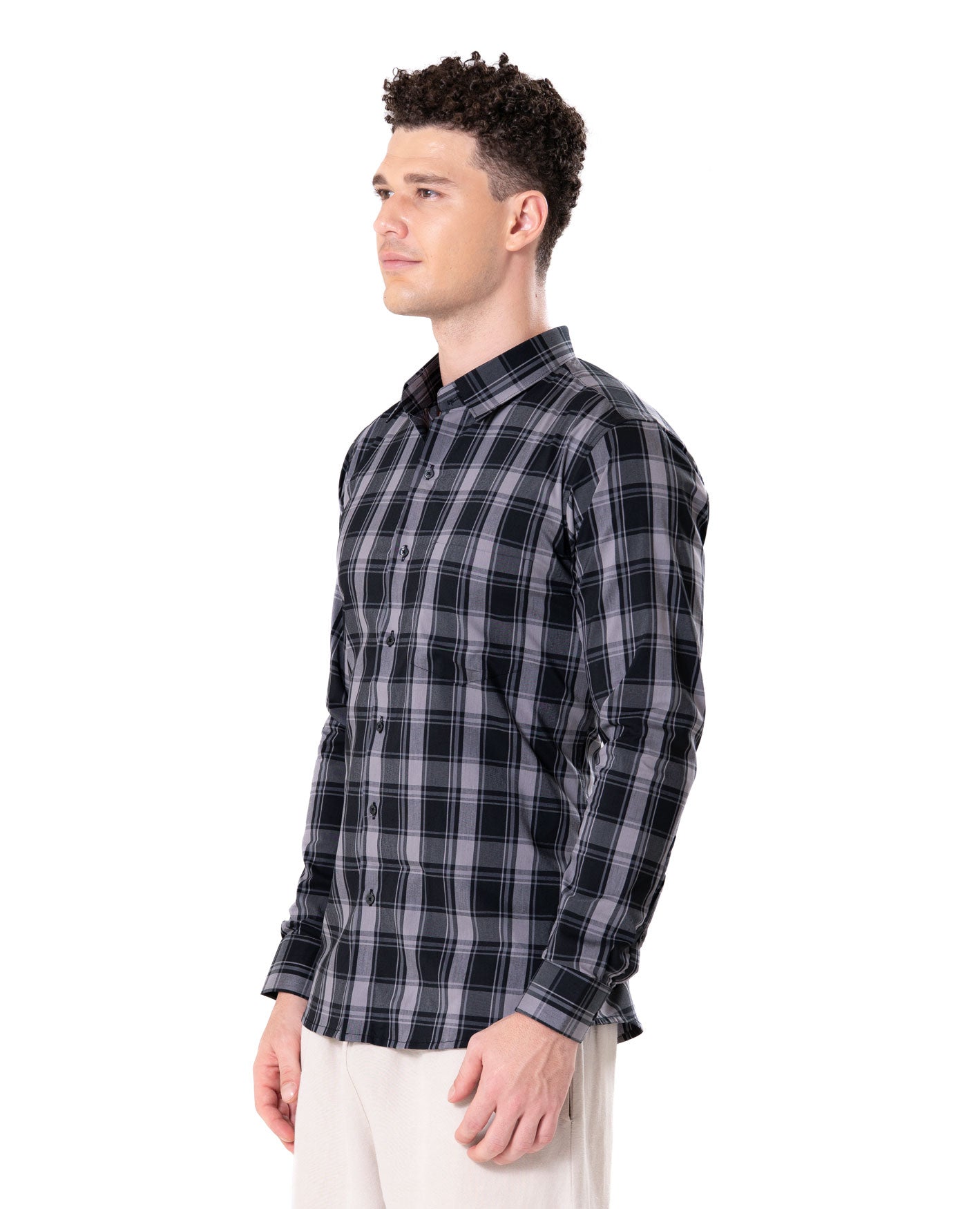 Senza Black With Grey Cotton Checks Shirt - Bullane