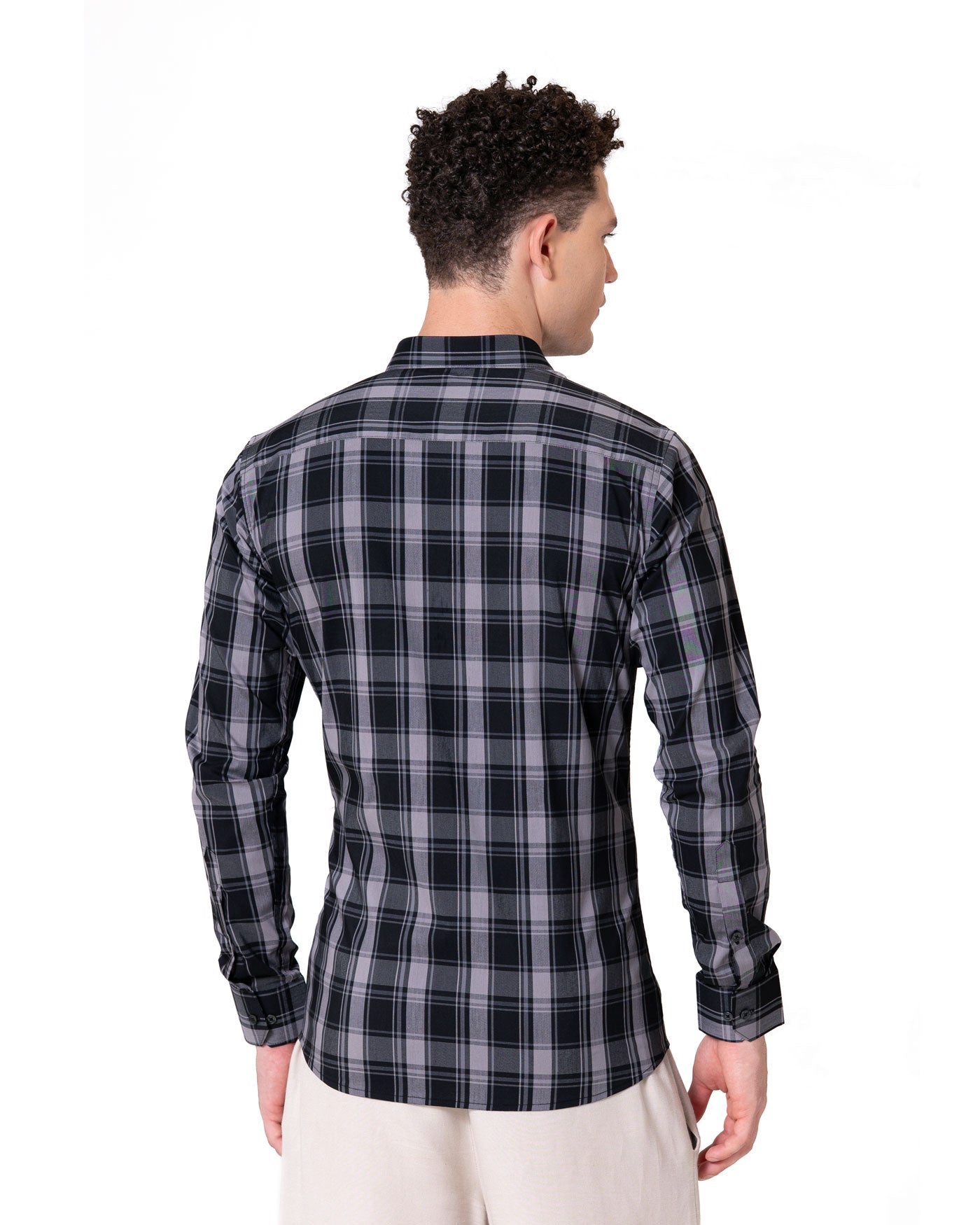 Senza Black With Grey Cotton Checks Shirt - Bullane