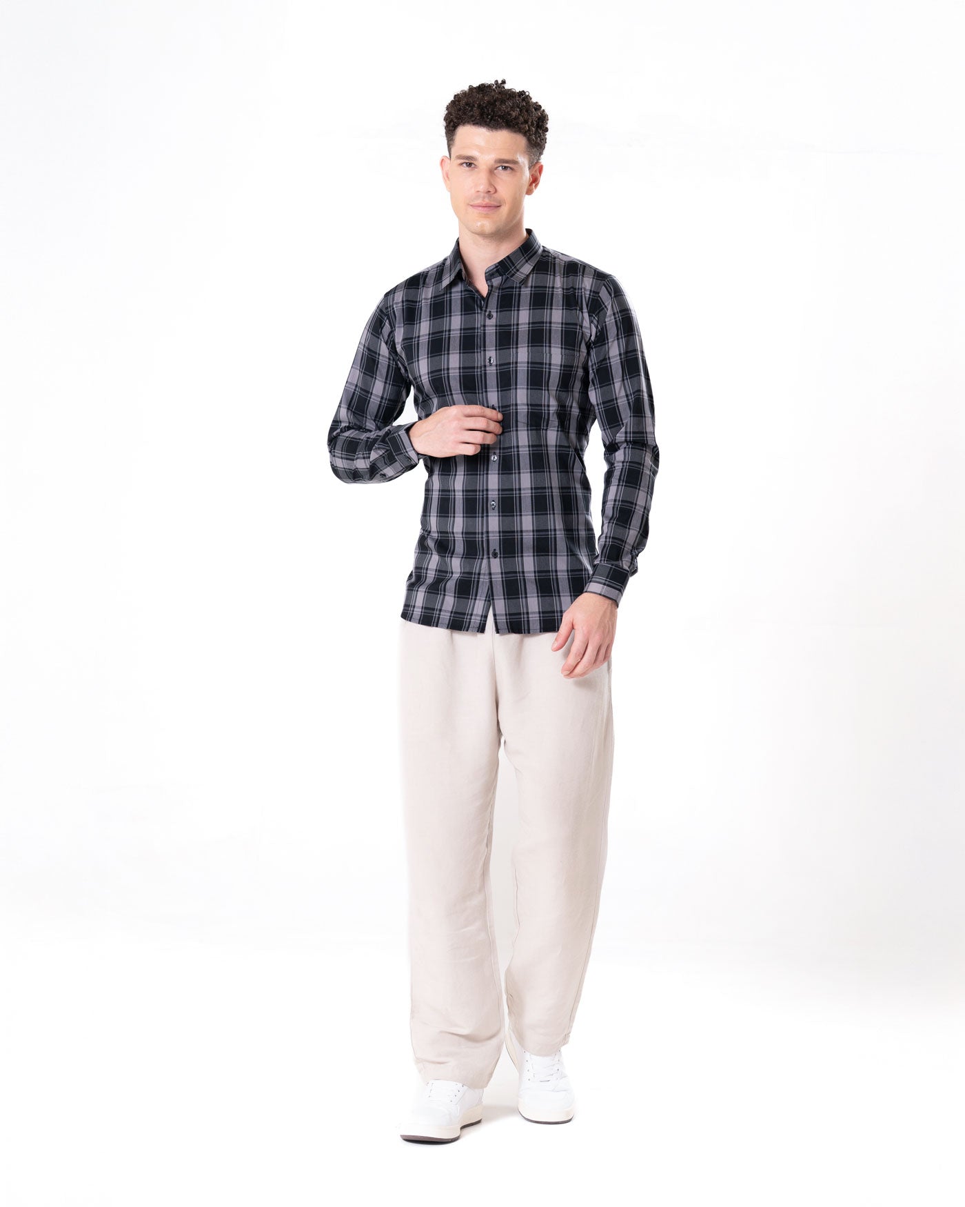 Senza Black With Grey Cotton Checks Shirt - Bullane