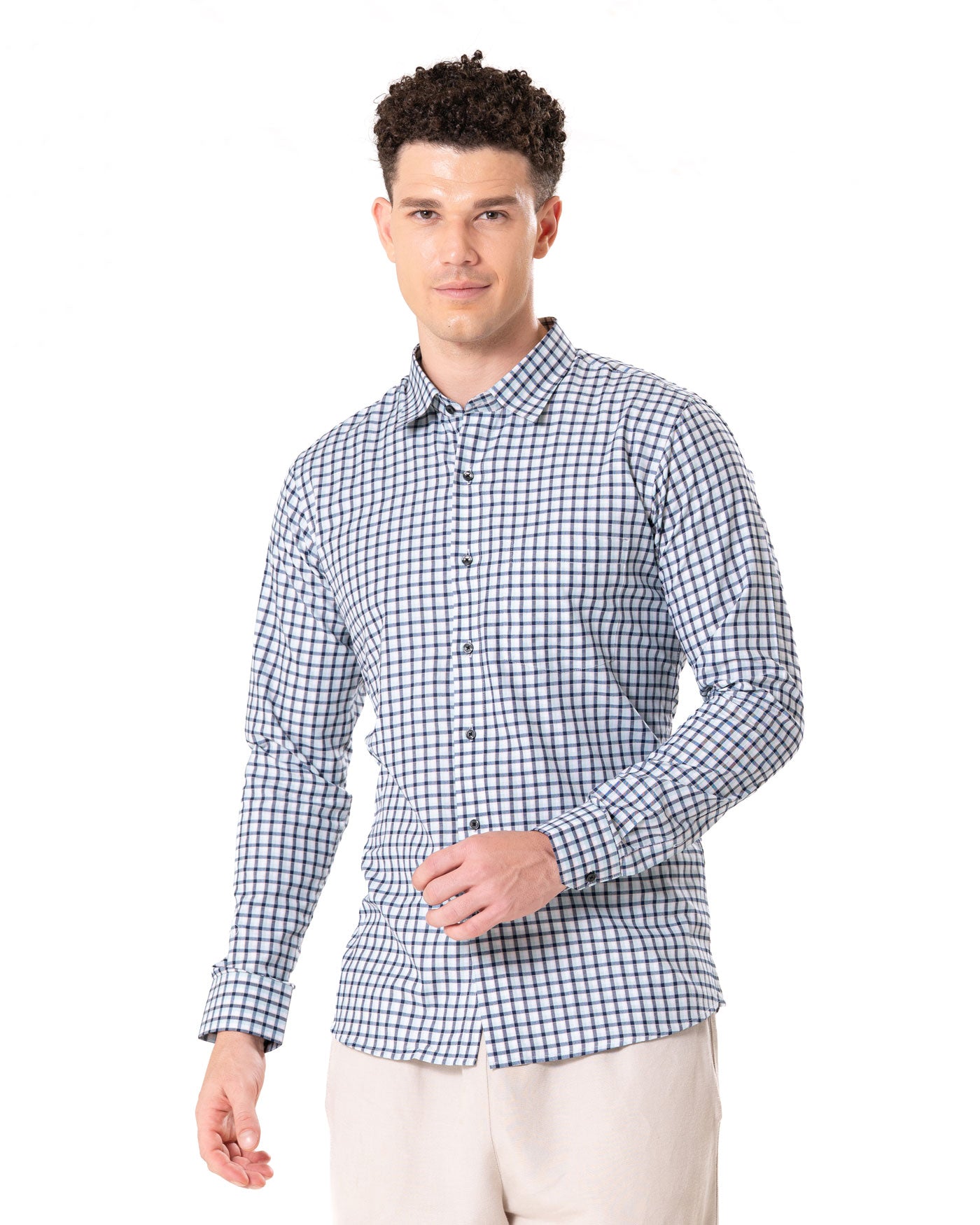 Senza White Cotton Checks Shirt - Bullane