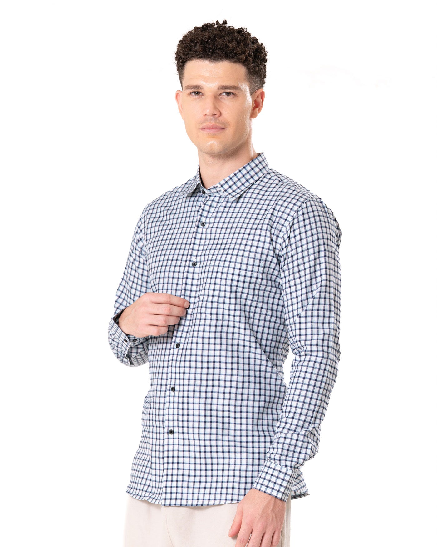 Senza White Cotton Checks Shirt - Bullane