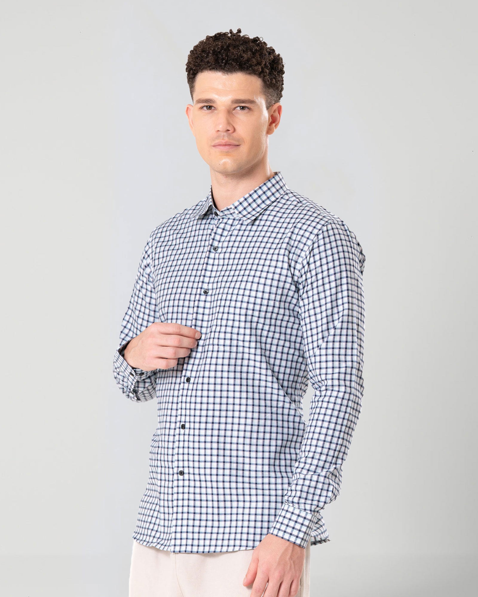 Senza White Cotton Checks Shirt