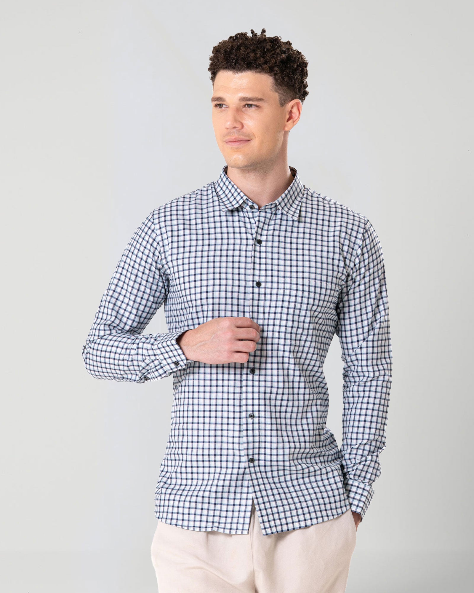 Senza White Cotton Checks Shirt