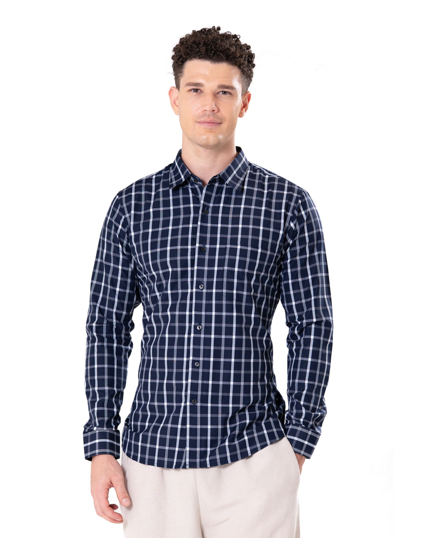 Senza Navy Blue Cotton Checks Shirt - Bullane