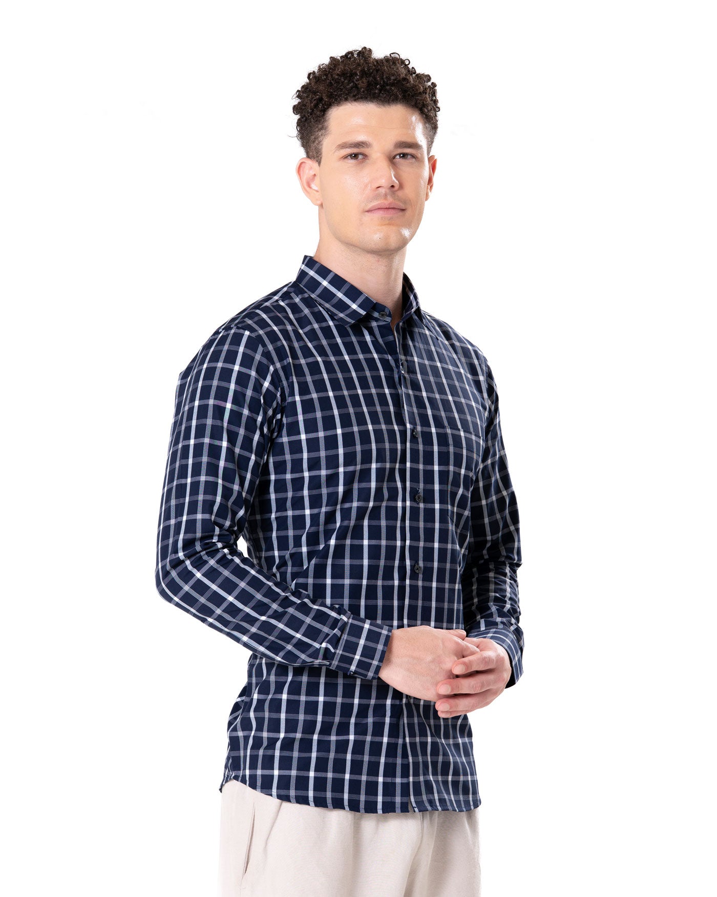 Senza Navy Blue Cotton Checks Shirt - Bullane