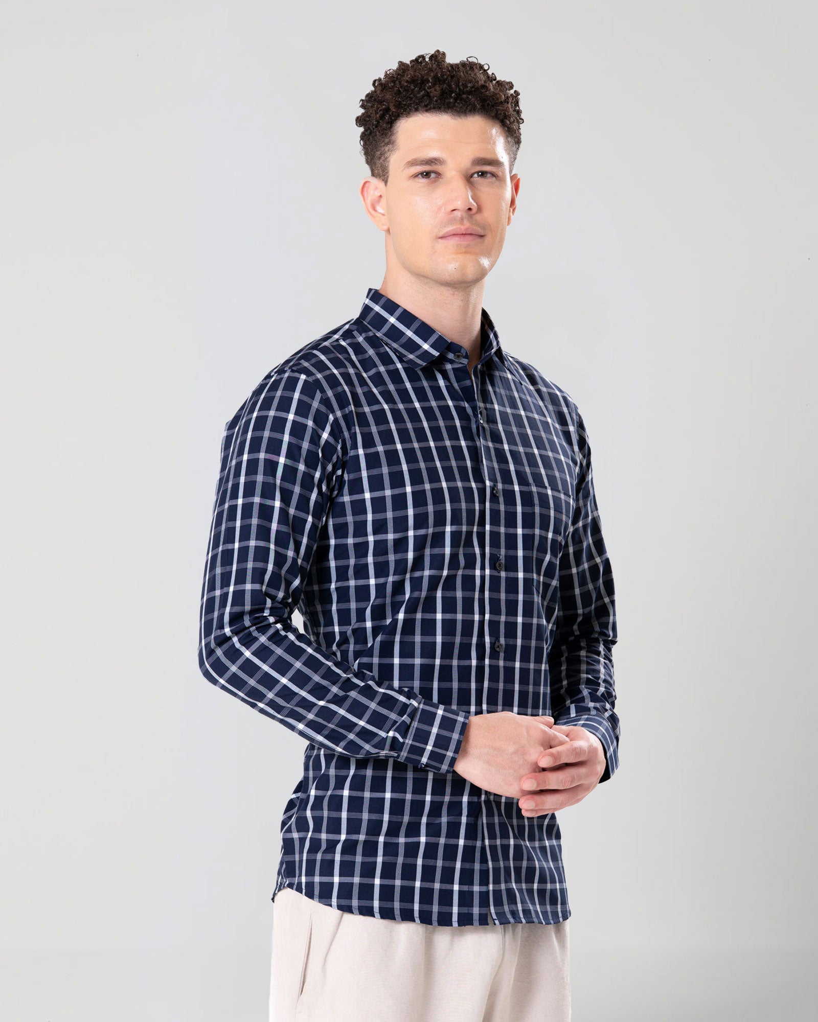 Senza Navy Blue Cotton Checks Shirt