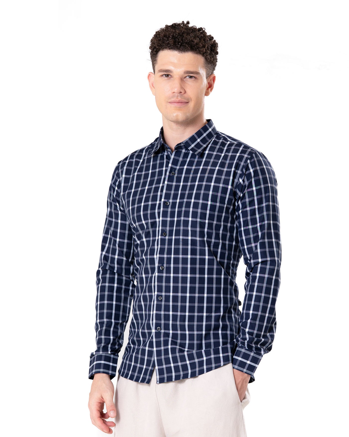 Senza Navy Blue Cotton Checks Shirt - Bullane