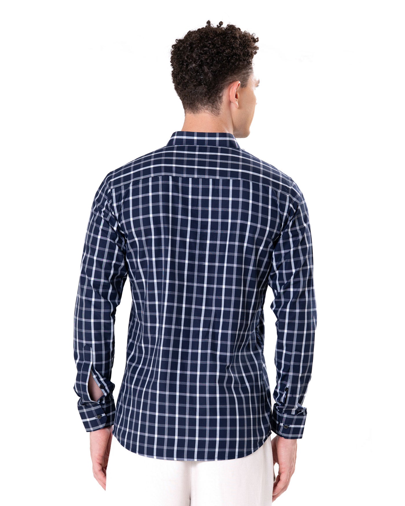 Senza Navy Blue Cotton Checks Shirt - Bullane