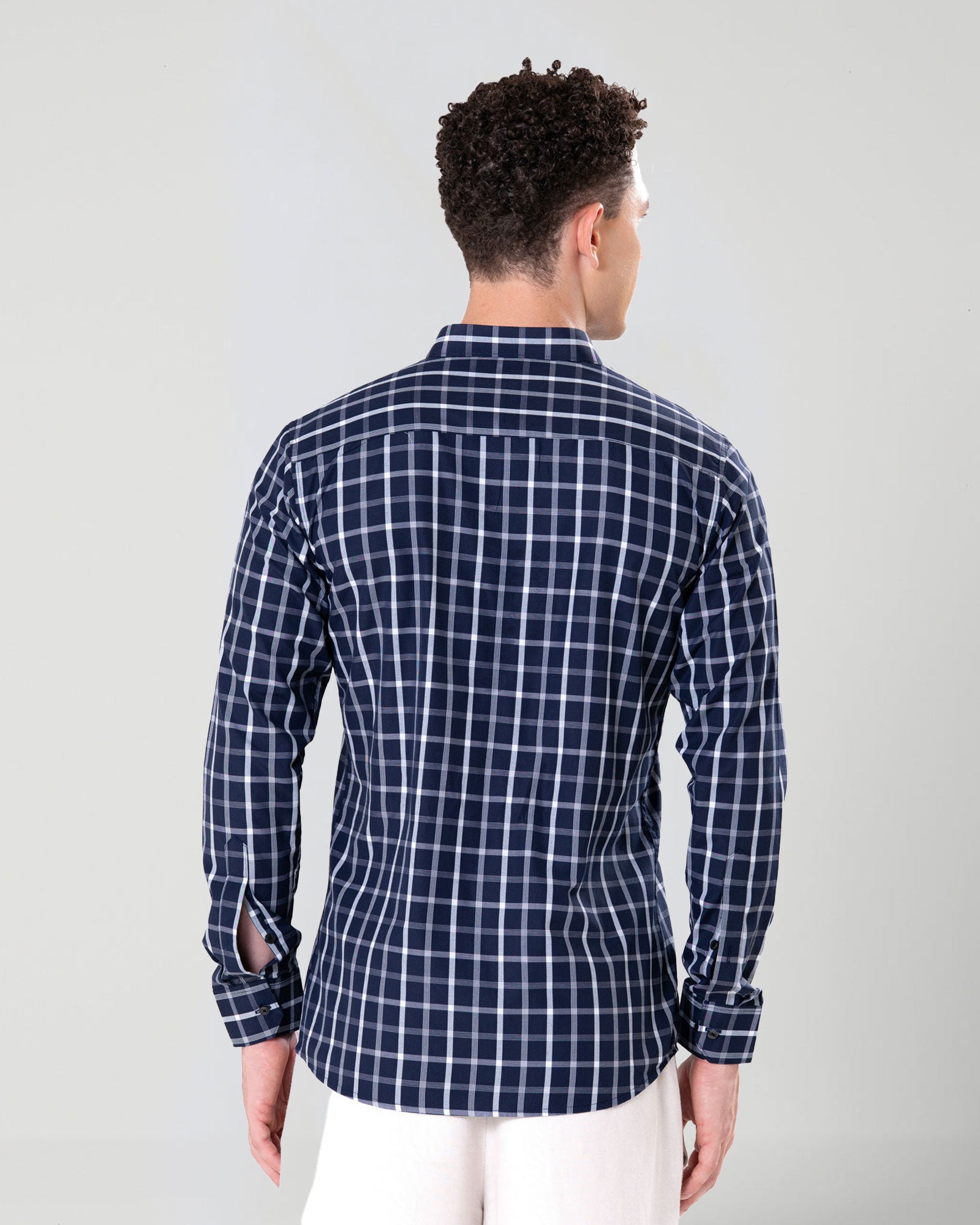 Senza Navy Blue Cotton Checks Shirt