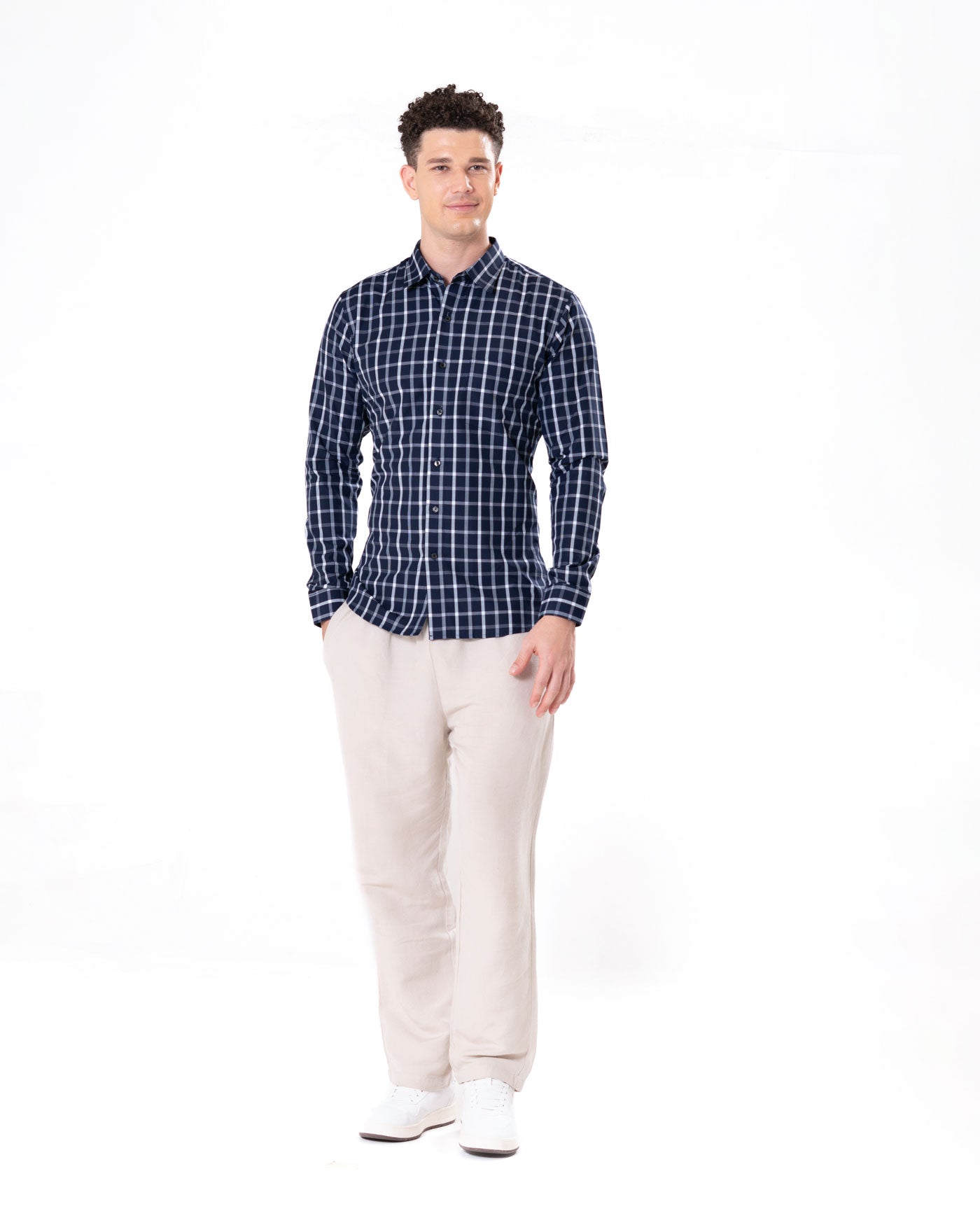 Senza Navy Blue Cotton Checks Shirt - Bullane