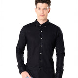 Poist Black Linen Plain Button Down Shirt- Bullane