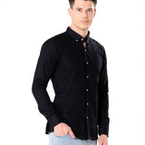 Poist Black Linen Plain Button Down Shirt- Bullane