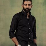 Poist Black Linen Plain Button Down Shirt