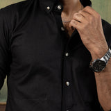 Poist Black Linen Plain Button Down Shirt