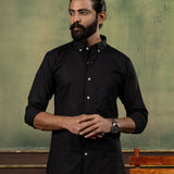 Poist Black Linen Plain Button Down Shirt