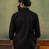 Poist Black Linen Plain Button Down Shirt