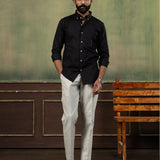 Poist Black Linen Plain Button Down Shirt