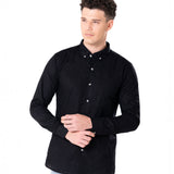 Poist Black Linen Plain Button Down Shirt- Bullane
