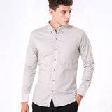 Poist Silver Linen Plain Button Down Shirt- Bullane