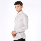Poist Silver Linen Plain Button Down Shirt- Bullane
