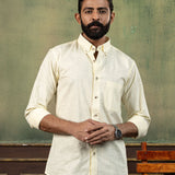 Poist Yellow Linen Plain Button Down Shirt