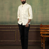 Poist Yellow Linen Plain Button Down Shirt