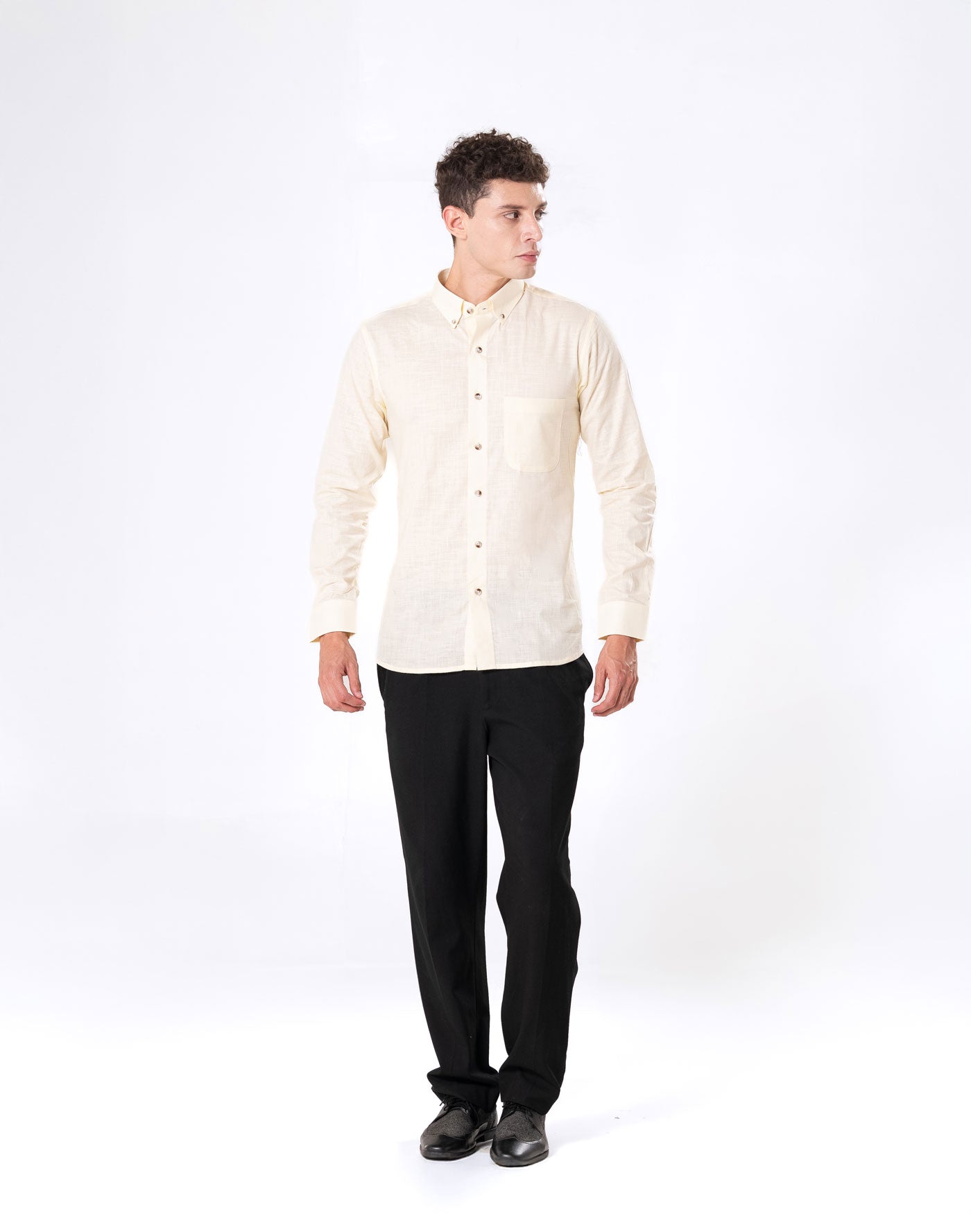 Poist Yellow Linen Plain Button Down Shirt- Bullane
