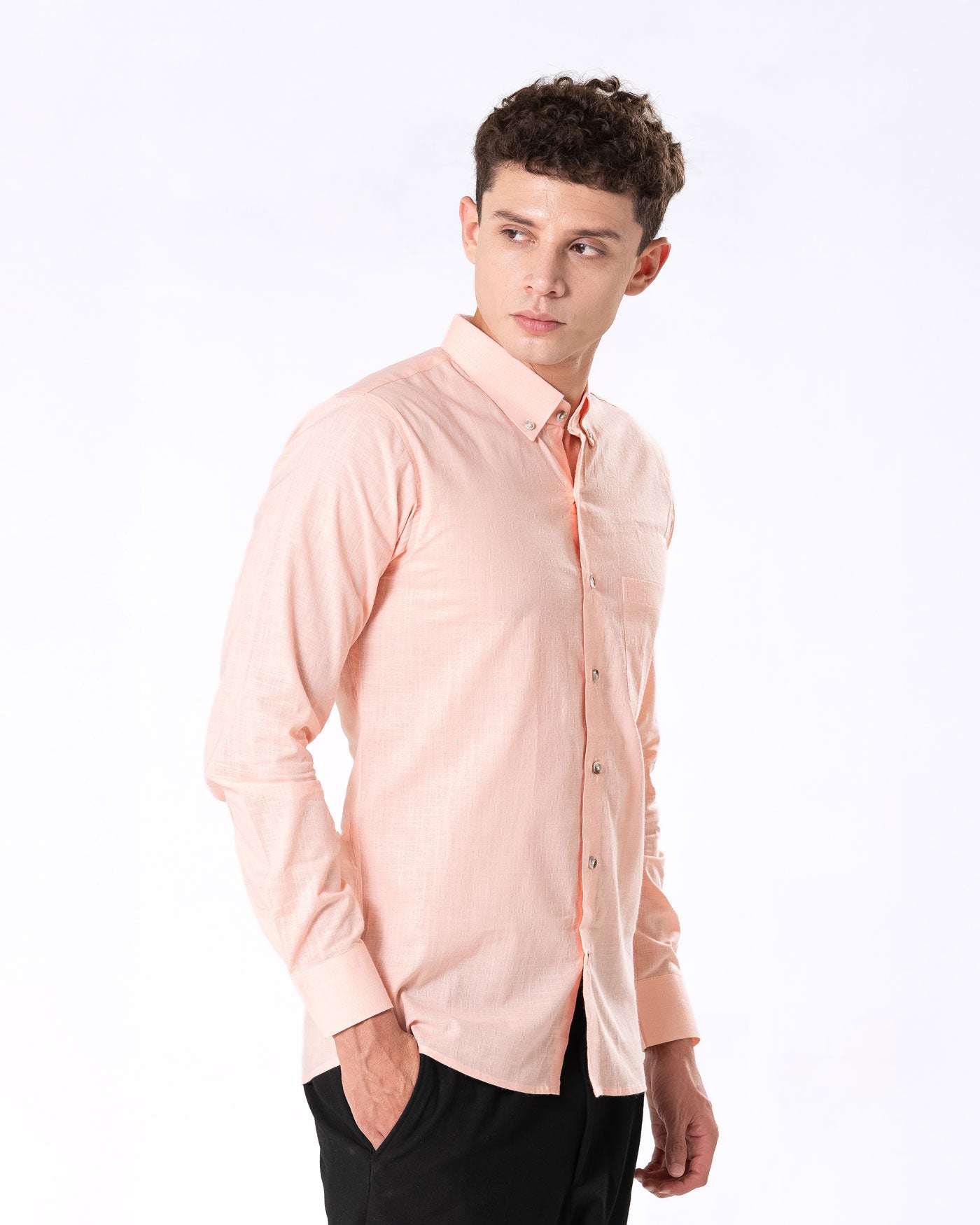 Poist Orange Linen Plain Button Down Shirt- Bullane