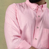 Poist Pink Linen Plain Button Down Shirt