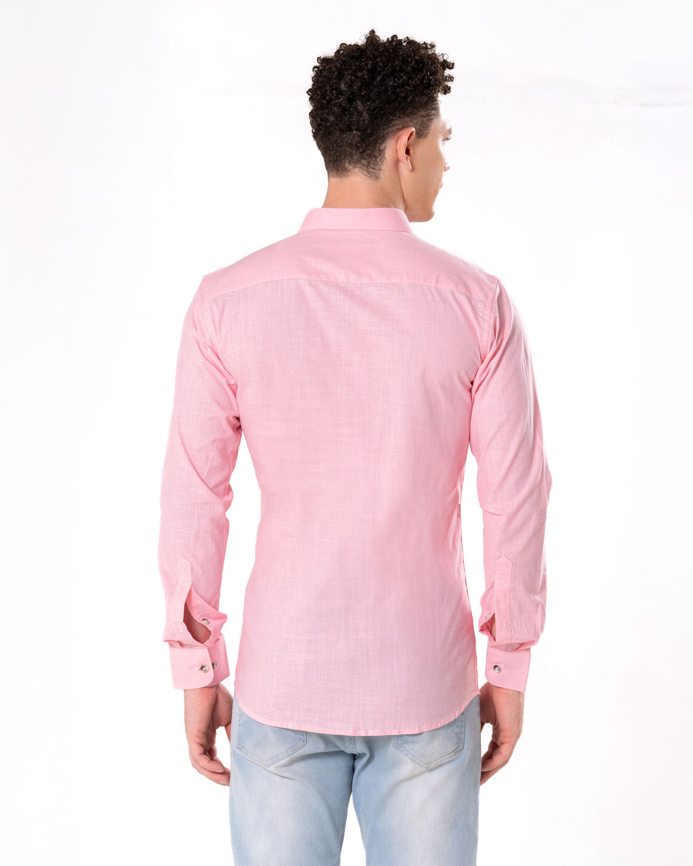 Poist Pink Linen Plain Button Down Shirt- Bullane