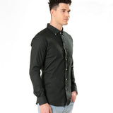 Poist Green Linen Plain Button Down Shirt- Bullane