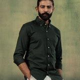 Poist Green Linen Plain Button Down Shirt