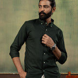 Poist Green Linen Plain Button Down Shirt
