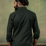 Poist Green Linen Plain Button Down Shirt