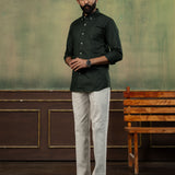 Poist Green Linen Plain Button Down Shirt