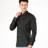 Poist Green Linen Plain Button Down Shirt- Bullane