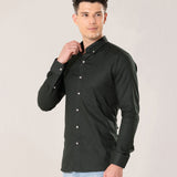 Poist Green Linen Plain Button Down Shirt