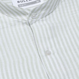 Siento Olive Linen Stripe Mandarin Shirt - Bullane