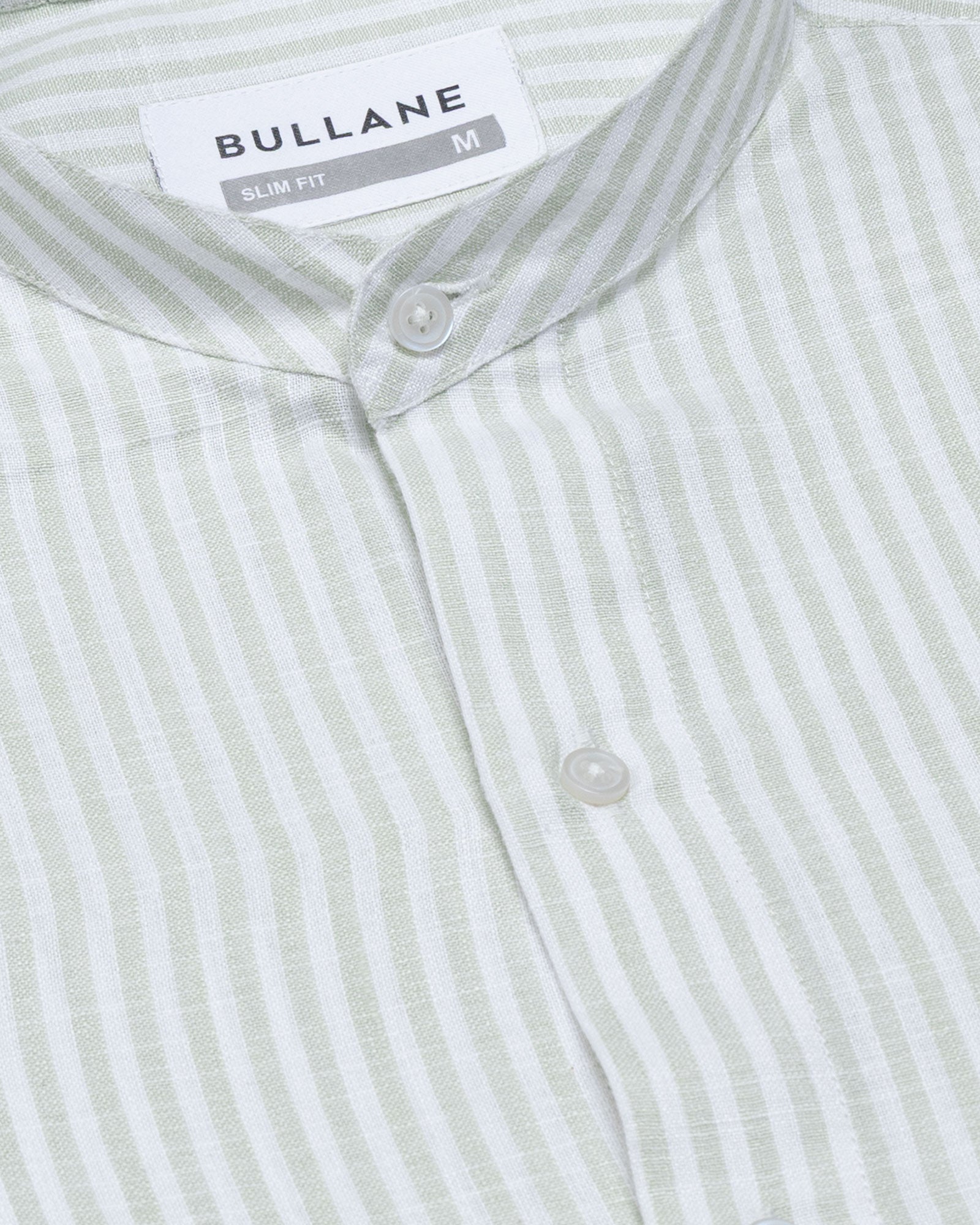 Siento Olive Linen Stripe Mandarin Shirt - Bullane