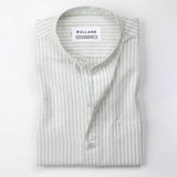 Siento Olive Linen Stripe Mandarin Shirt