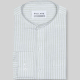 Siento Olive Linen Stripe Mandarin Shirt - Bullane
